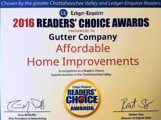 A certificate that says gutter company affordable home improvements