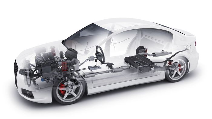 A white car is cut in half showing the inside of it. A white car is cut in half showing the inside of it.