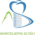 Advanced Dental Designs logo with blue tooth, green arc, and white spine-like center