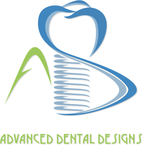 Advanced Dental Designs logo with blue tooth, green arc, and white spine-like center