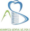 Advanced Dental Designs logo with blue tooth and white tooth-shaped swirl, green accent text
