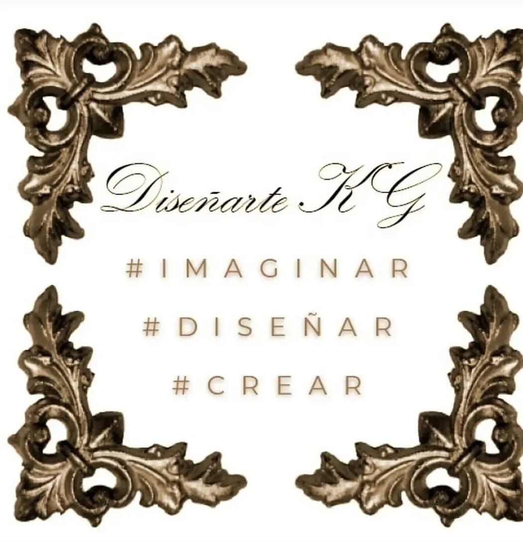 Logotipo con adornos dorados en las esquinas y el texto “Diararte KJ #IMAGINAR #DISEÑAR #CREAR”