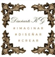 Logotipo con adornos dorados en las esquinas y el texto “Diararte KJ #IMAGINAR #DISEÑAR #CREAR”