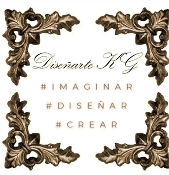 Logotipo con adornos dorados en las esquinas y el texto “Diararte KJ #IMAGINAR #DISEÑAR #CREAR”