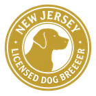 New Jersey Licensed Dog Breeder gold seal with dog silhouette