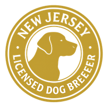 New Jersey Licensed Dog Breeder gold seal with dog silhouette