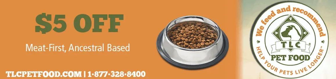 Orange pet food ad with