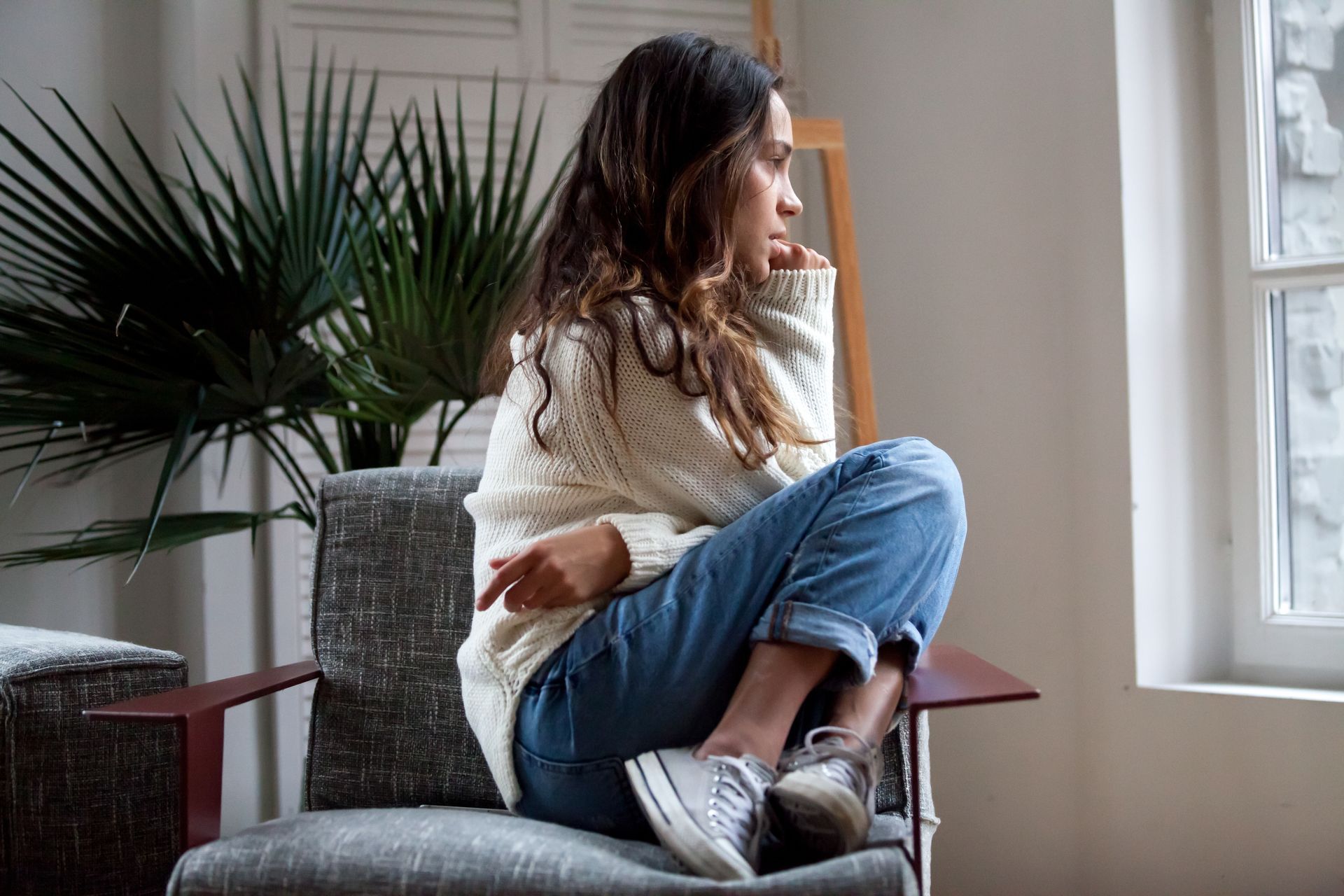 anxious woman at home