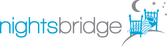 A logo for nightsbridge with a chair and a moon