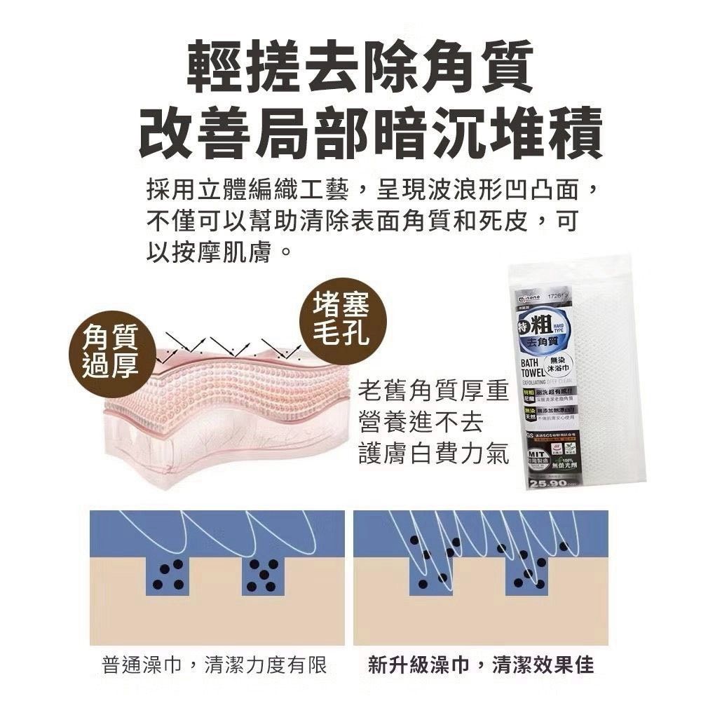 去角質瞬滑美肌沐浴巾(1組2入)