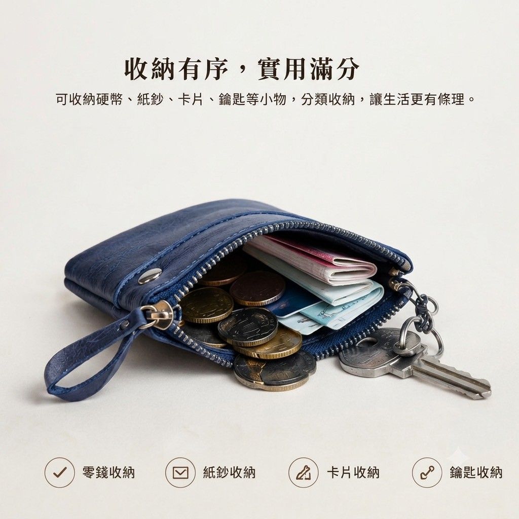 皮革拉鍊零錢包