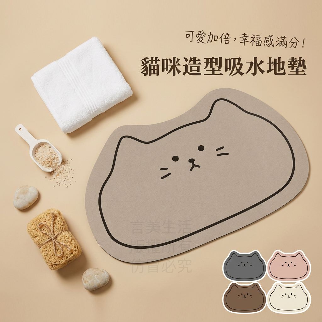 療癒系貓咪表情硅藻軟地墊(1組5片)