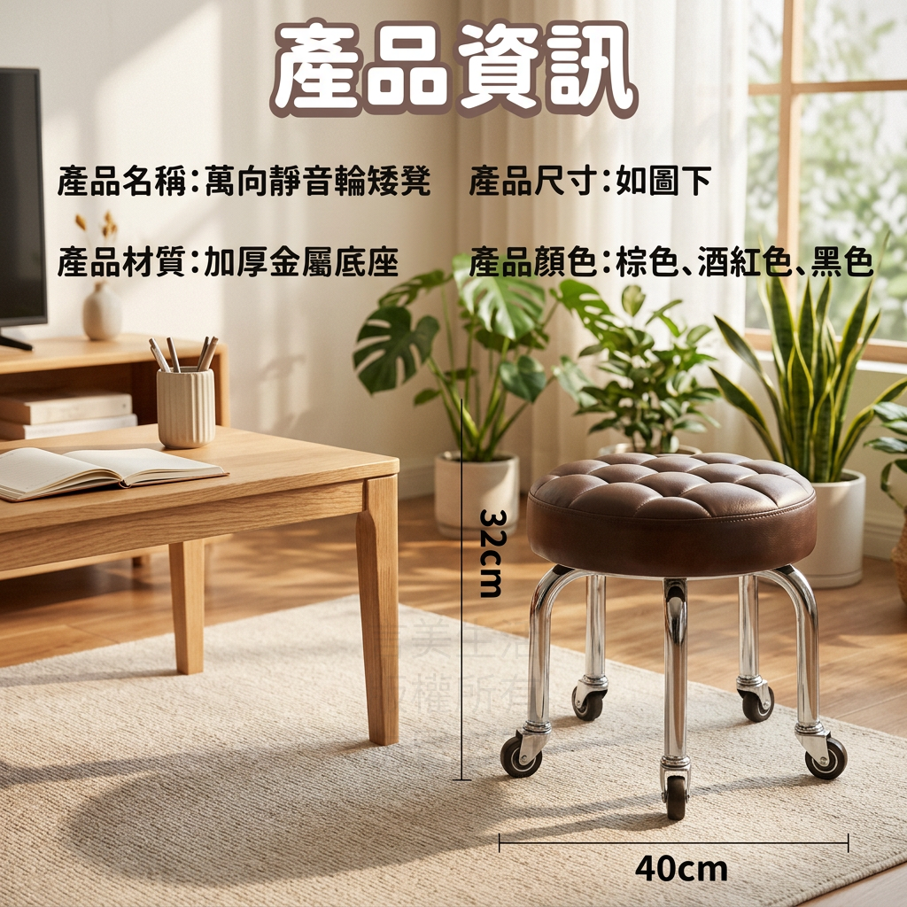 質感菠蘿皮萬向輪轉凳