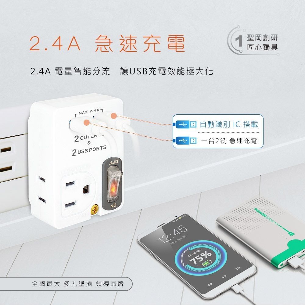 帶開關2USB分接插座