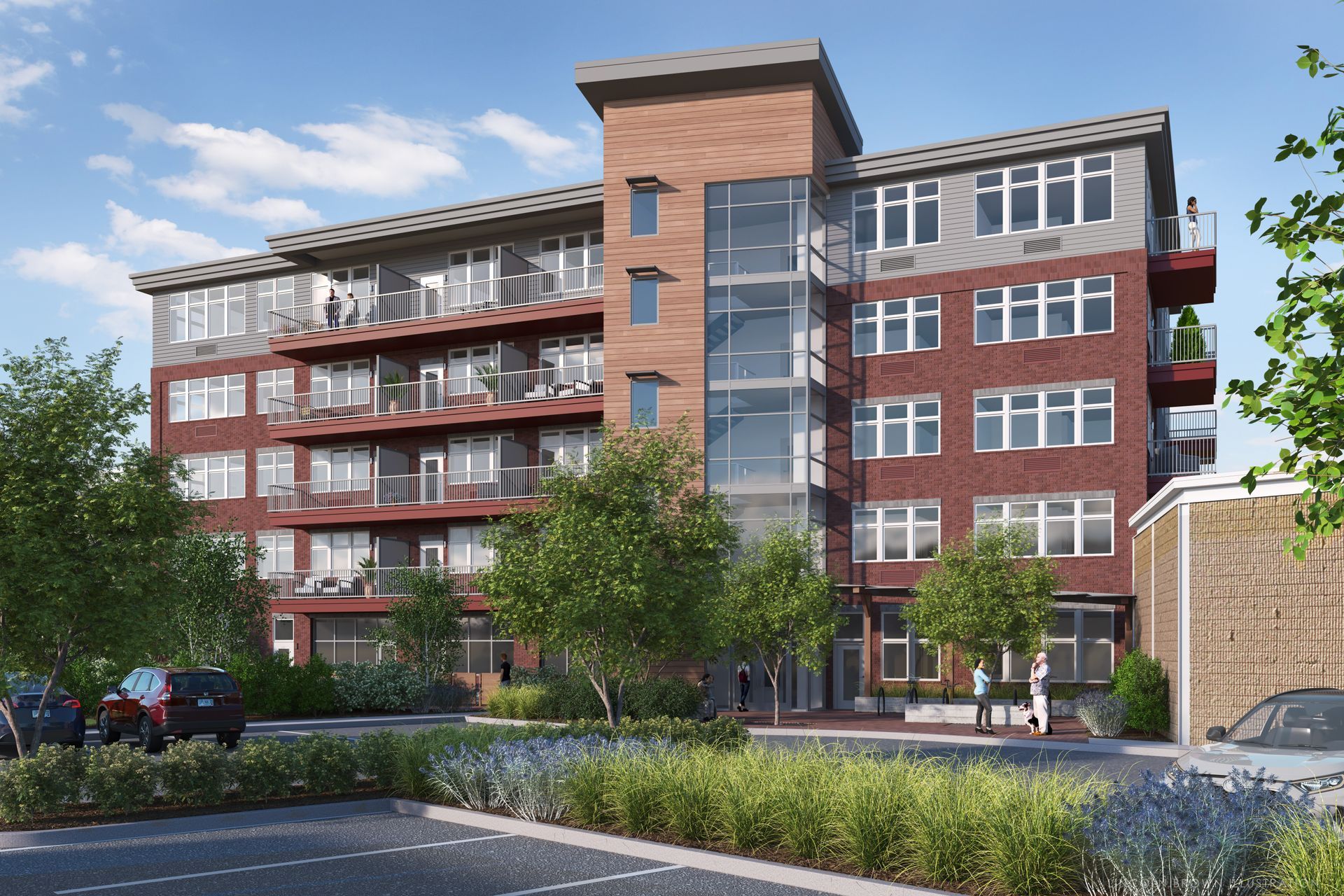 An artist 's impression of a large brick building with lots of windows