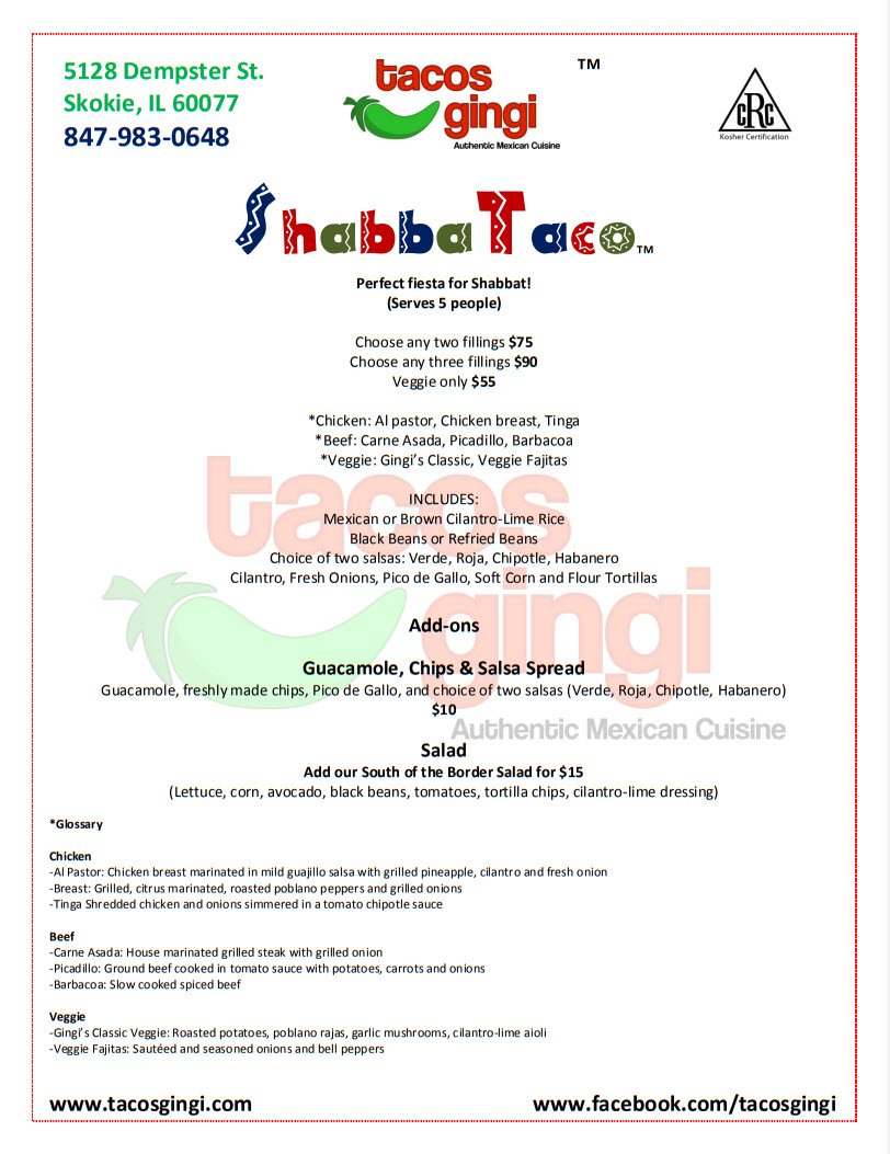 Kosher Mexican Food Lunch, Dinner & Catering Tacos Gingi