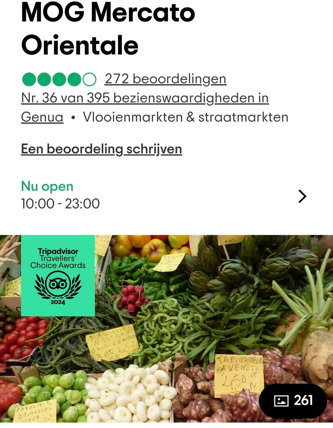 MOG Mercato Orientale in Genua, Italië, is nu geopend. U ziet er marktkramen met verse producten.