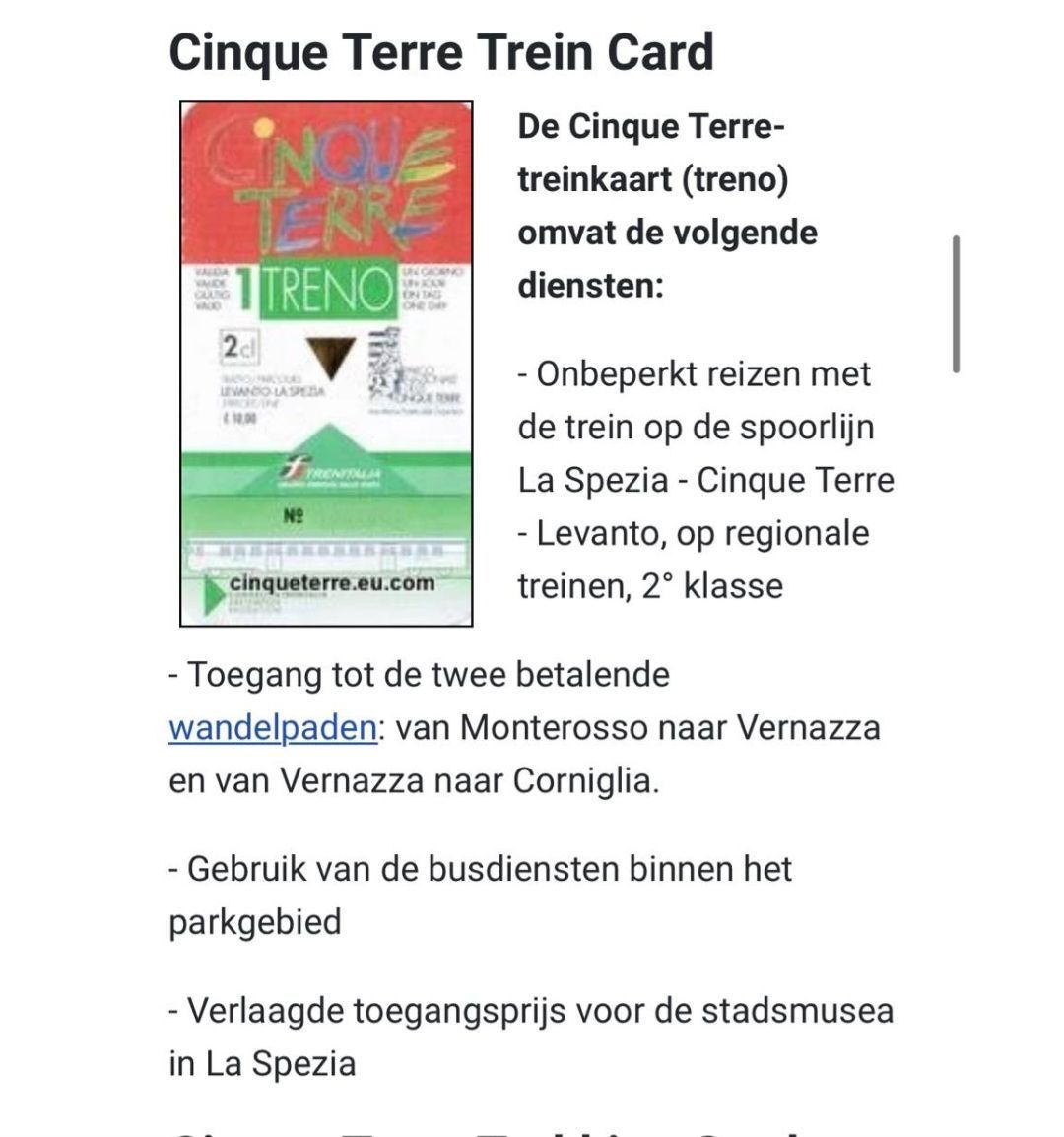 Treinkaartje van Cinque Terre die de waaronder treinreizen, wandelroutes, busvervoer en toegang tot musea.
