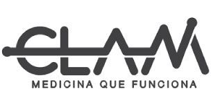 Logotipo para CLAM, medicina que funciona, con las letras diseñadas en estilo latido del corazón.
