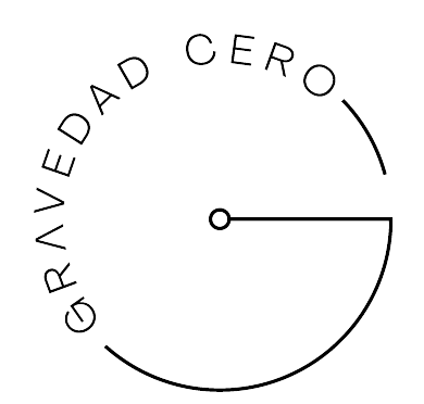 Logotipo con las palabras “GRAVEDAD CERO” formando un círculo con una “G” parcialmente dibujada.