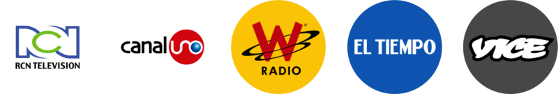 Logos of RCN Televisión, Canal Uno, W Radio, El Tiempo, and Vice.