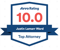 Avvo rating 10.0 for Justin Lamarr Ward, Top Attorney; blue and red badge.