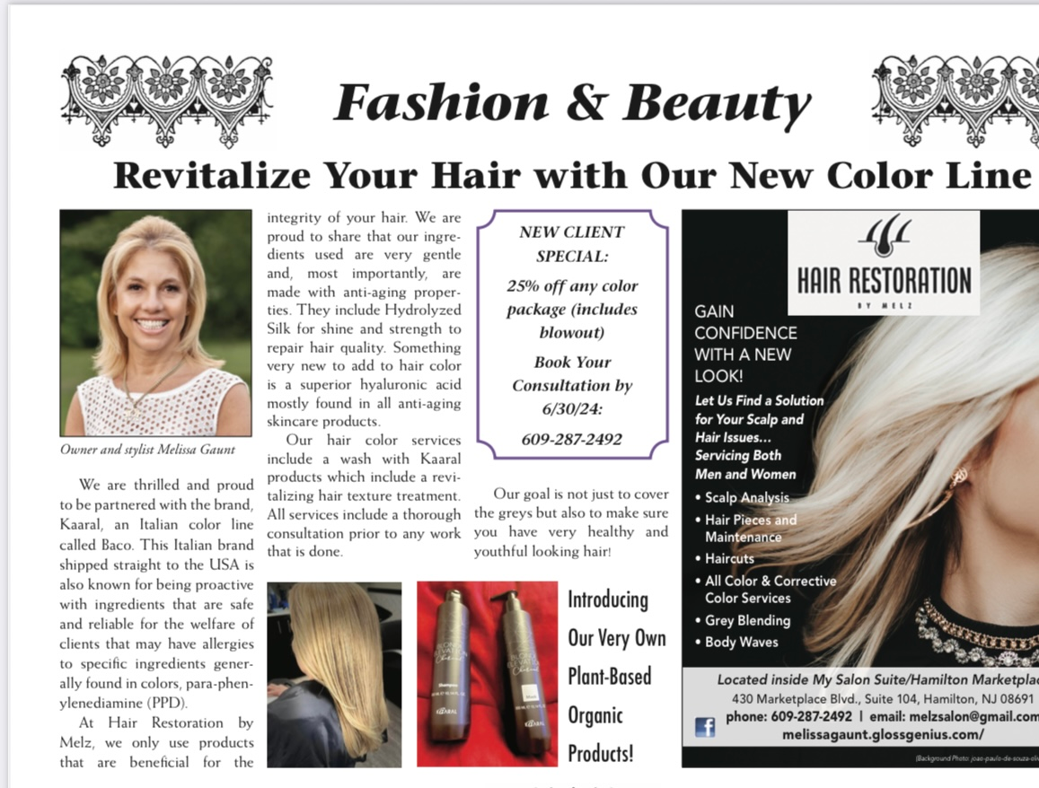 Fashion & beauty newspaper ad featuring a woman with blonde hair, new color line promotion.