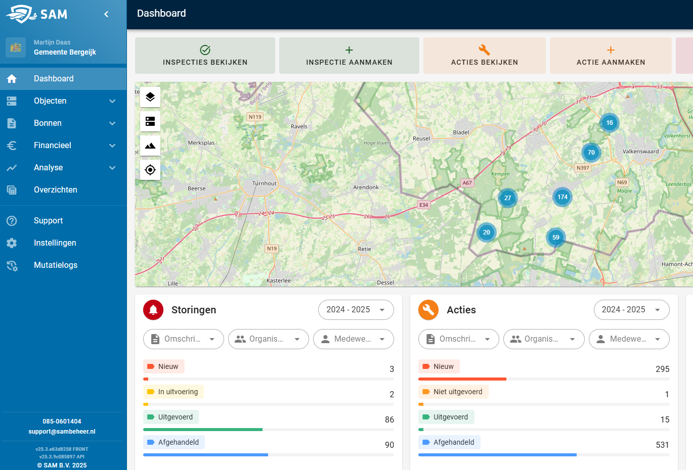 Een screenshot van een dashboard met een kaart erop.