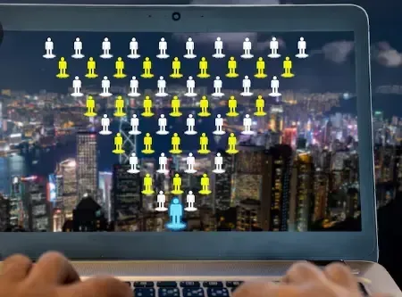 Pyramid of people on a computer screen representing lead generation services.