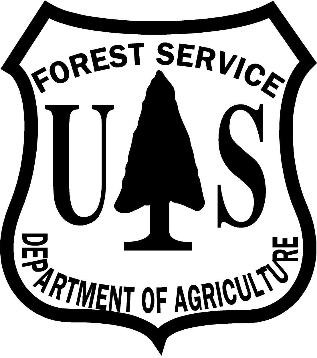 A black and white logo for the forest service department of agriculture.