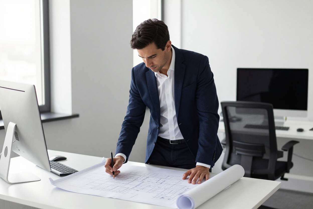 Ingeniero revisando planos técnicos