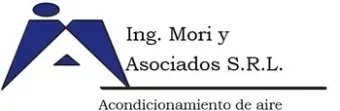Logo de Ing. Mori y Asociados S.R.L. con texto “Acondicionamiento de aire” y figura azul estilizada