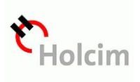 Logotipo de Holcim con texto gris y un símbolo negro y rojo sobre la H.