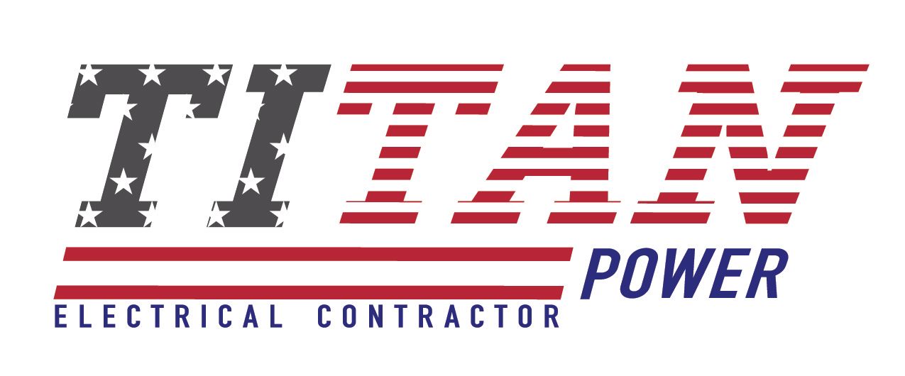 Logo for Titan Power, electrical contractor, with American flag themed font.