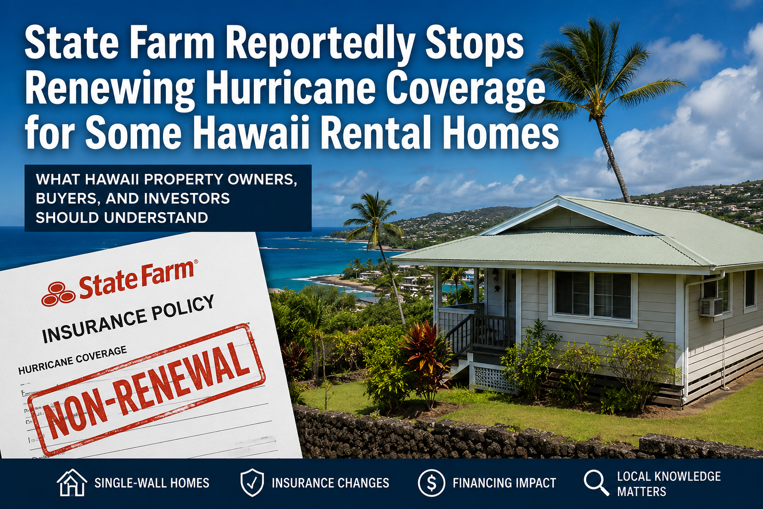 Single-wall Hawaii rental home overlooking the Kona coast related to hurricane insurance changes