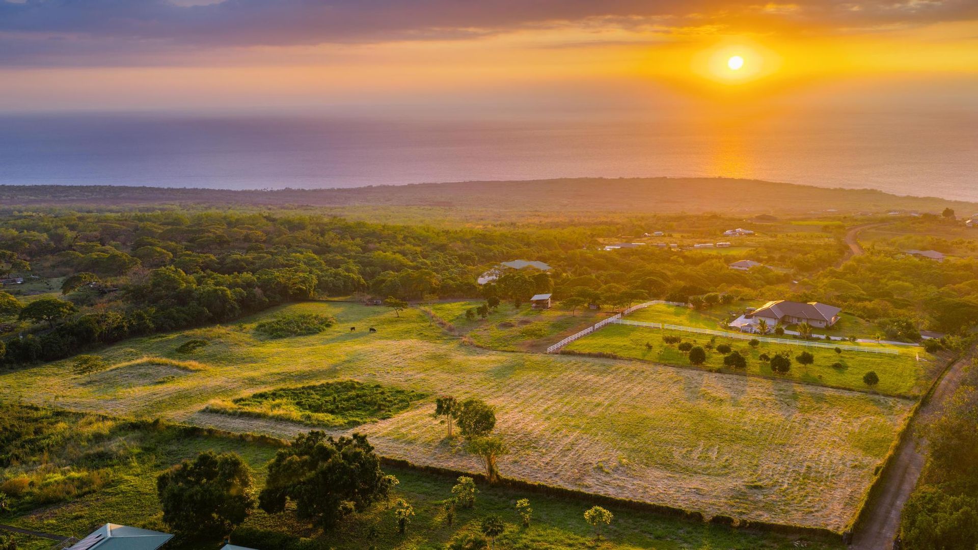 south kona ranch land at sunset