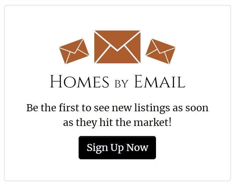 Homes by Email ad: Three brown envelope icons, text saying 