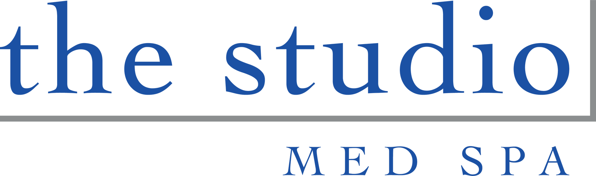 A blue and white logo for the studio med spa