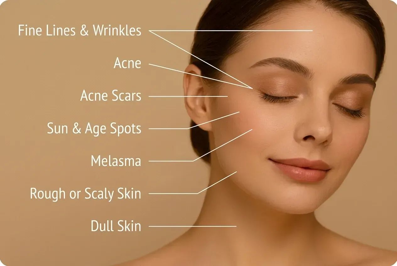 areas that can be treated with chemical peels