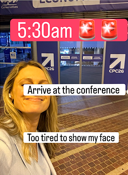 ALI FORTESCUE arrives to Birmingham on Conservative party conference 2026.