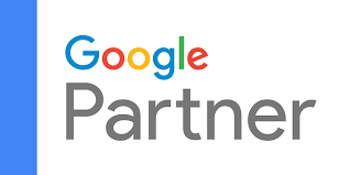 Google-Partnerlogo mit mehrfarbigem Google-Schriftzug über grauem „Partner“-Schriftzug