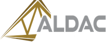 Aldac Components The ALDAC logo features a gold, triangular geometric icon to the left of the gray, sans-serif word
