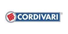 Logo Cordivari: stemma rosso e bianco, rettangolo blu con testo bianco.