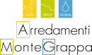Logo per Arredamenti Monte Grappa con le icone del sole, della terra e dell'acqua.