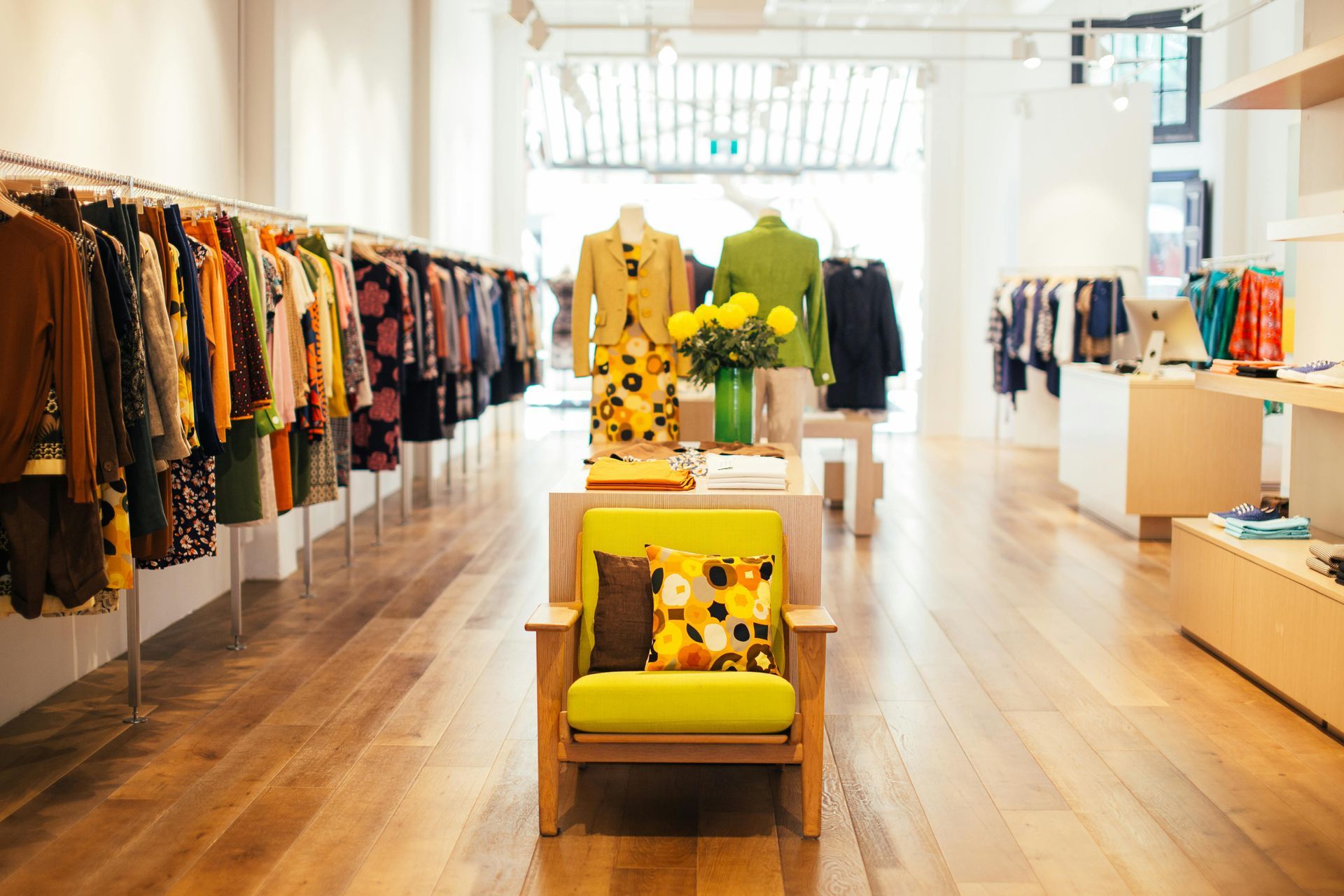 Modern retail store interior design showcasing completed commercial space buildout.