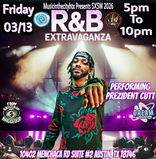 R&B Extravaganza flyer - March 13, 2026, Reset Arcade Bar, Austin, TX