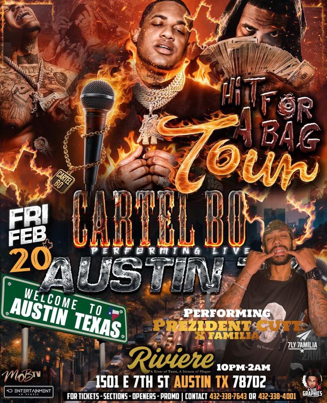 Cartel Bo flyer - February 20, 2026, Riviere, Austin, TX