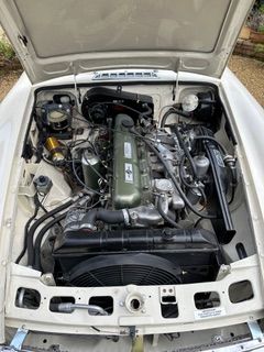 view of a white MGC GT 3 engine