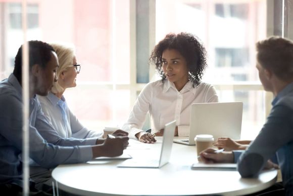 employees having meeting