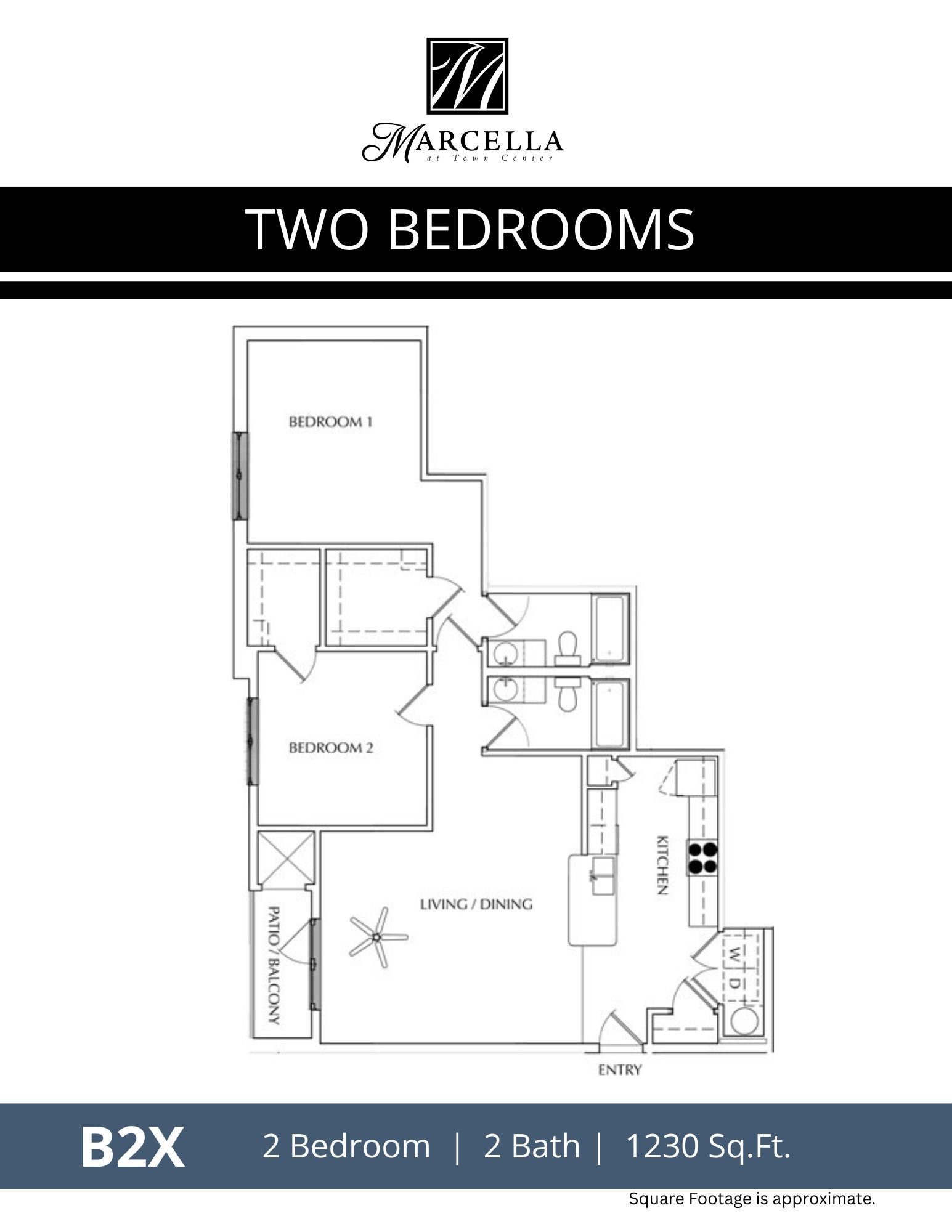 Marcella at Town Center 2 Bedroom B2X floor plan